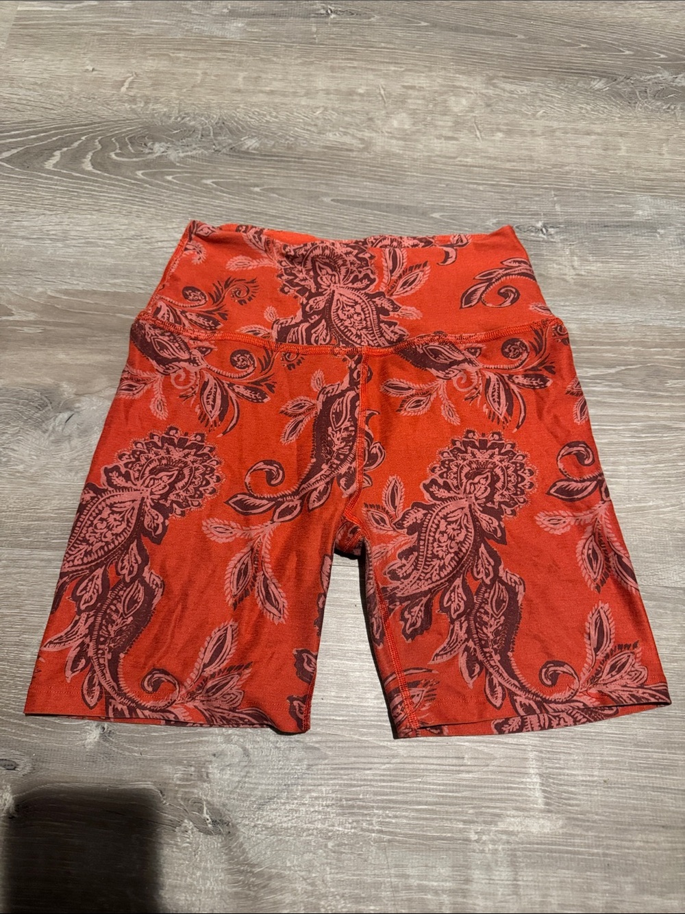 Beyond Yoga Red Paisley High-Rise Bike Shorts